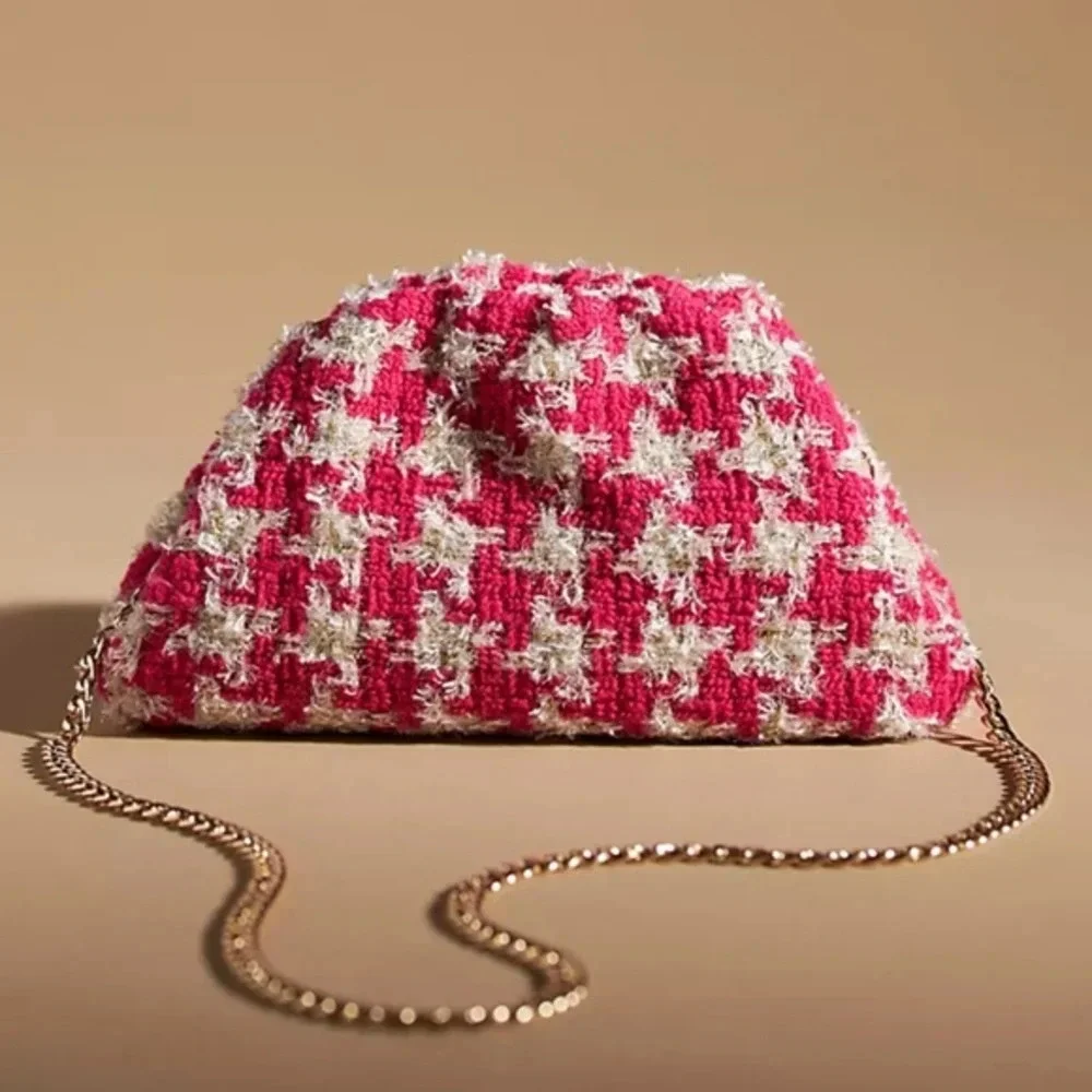 NWT Anthropologie Frankie Tweed Pink Clutch